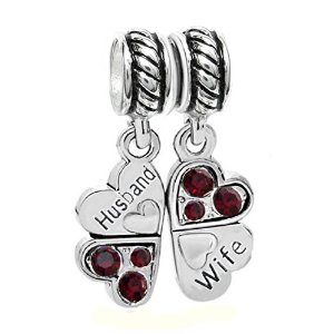 Pandora Husband Wife Love Heart Red Crystal Clover Dangle Charm