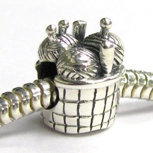 Pandora Knitting Wool Needle Basket Charm