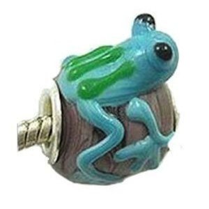 Pandora Lampwork Glass Frog On A Log Charm