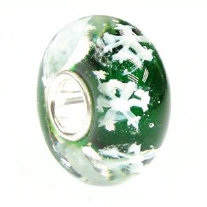 Pandora Let It Snow White Snowflake Green Murano Glass Charm image