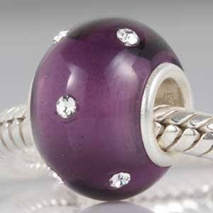 Pandora Light Purple Crystals Glass Silver Core Charm