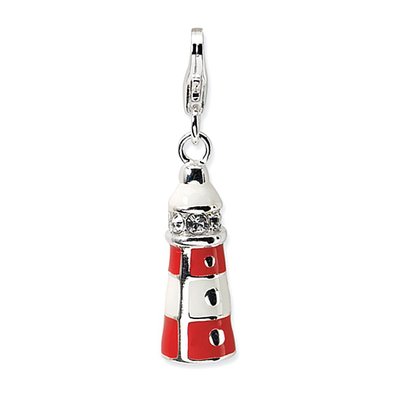 Pandora Lighthouse Red Enamel Dangle Silver Charm image