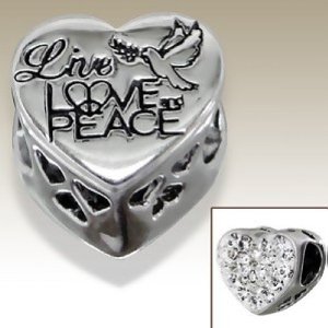 Pandora Live Love And Peace Swarovski Crystal Heart Charm