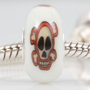 Pandora Macabre Skull Crossbones Murano Glass Charm
