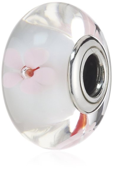 Pandora Milk White Murano Glass Pink Flower Charm