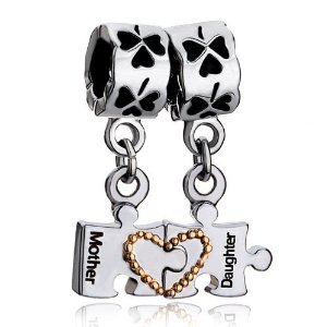 Pandora Mother Daughter Heart Four Leaf Clover Dangle Charm image