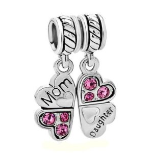Pandora Mother Daughter Love Heart Pink Rose CZ Four Clover Leaf Charm