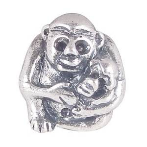 Pandora Mother Monkey With Baby Silver Charm