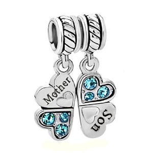 Pandora Mother Son Love Heart Blue CZ Clover Dangle Charm