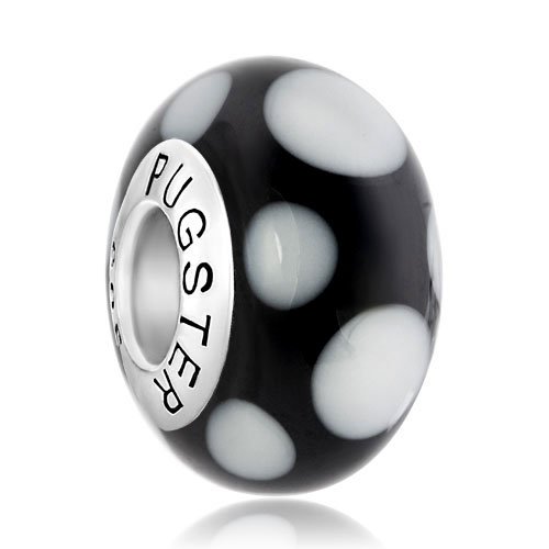 Pandora Murano Glass Black White Dots Charm