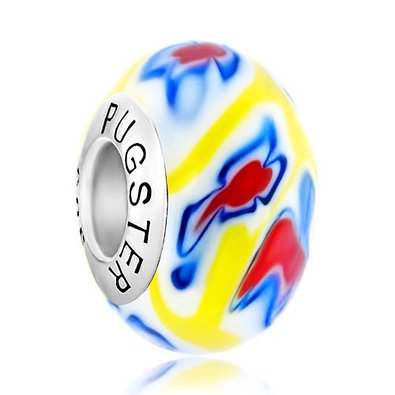 Pandora Murano Glass Blue Yellow Flowers Charm image