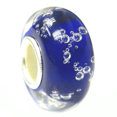 Pandora Murano Glass Deep Blue Red Flowers Charm