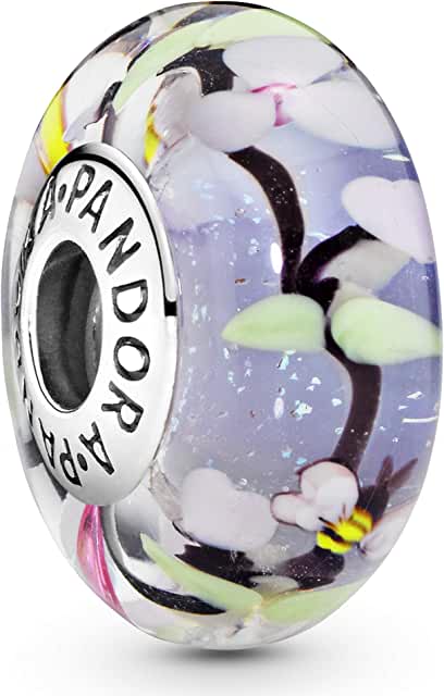 Pandora Murano Glass Grey Floral Silver Charm