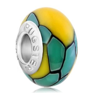 Pandora Murano Glass Yellow Stones Blue Stripes Charm