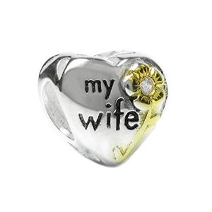 Pandora My Wife Love Heart Gold Flower Charm image