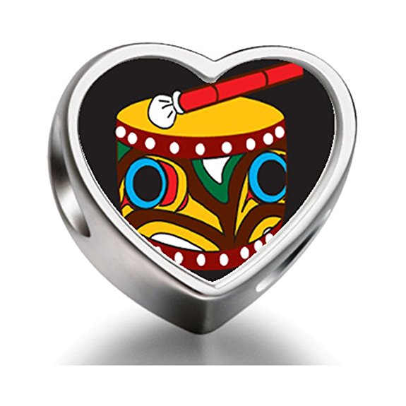 Pandora Native American Drum Heart Photo Charm