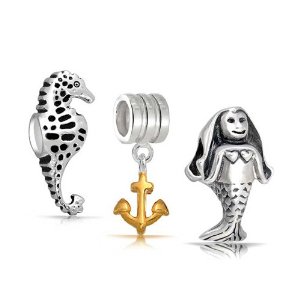 Pandora Nautical Anchor Sea Horse Mermaid Set Charm