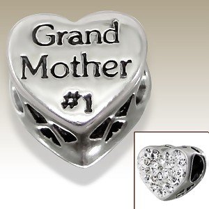 Pandora Number 1 Grandmother Crystal Heart Charm