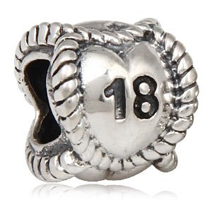 Pandora Number 18 On Continuous Heart Sterling Silver Charm