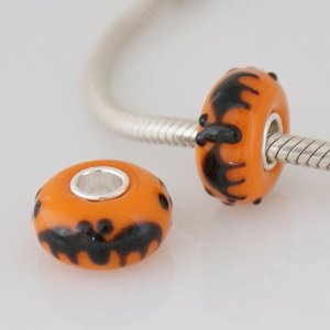 Pandora Orange Black Halloween Bat Glass Charm