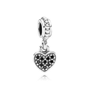 Pandora Pave Heart Black Crystal Dangle Charm