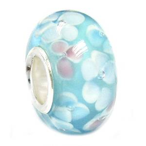 Pandora Pink Blue Flowers Glass Charm image