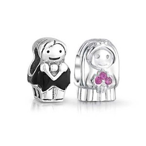 Pandora Pink CZ Bride And Groom Charm image