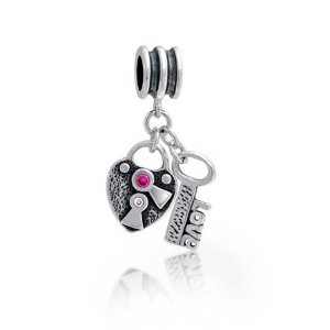 Pandora Pink CZ Heart Lock Key Love Dangle Charm image