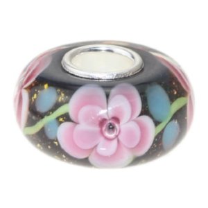 Pandora Pink Flowers On Dark Glass Charm image