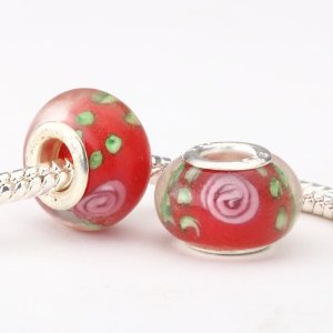 Pandora Pink Green Red Glass Charm