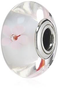 Pandora Pink Poppy Flowers Glass Charm image