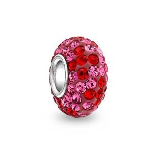 Pandora Pink Red Crystal Flower Silver Charm