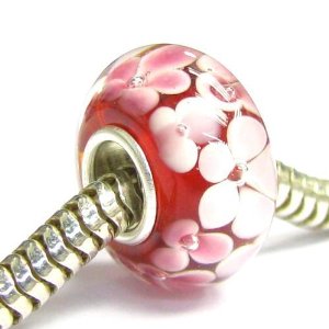 Pandora Pink Red Glass Flower Charm