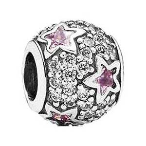 Pandora Pink White Star Swarovski Crystal Disco Ball Sterling Silver Charm