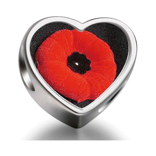 Pandora Poppy Memorial Remembrance Day Heart Photo Charm