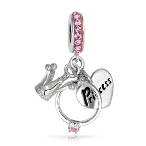 Pandora Princess Heart Crown Pink CZ Ring Dangle Charm image