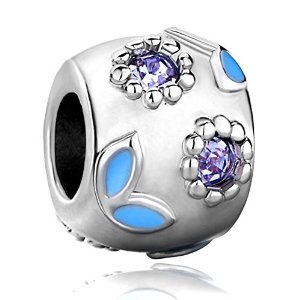 Pandora Purple Birthstone Crystal Leaf Flower Charm