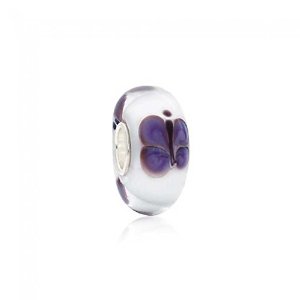 Pandora Purple Butterfly White Murano Glass Charm