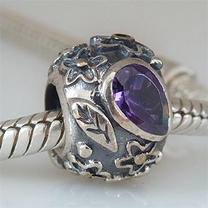 Pandora Purple CZ Dew Drops On Silver Flowers Charm image