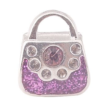 Pandora Purple Enamel Clear Stone Handbag Charm image