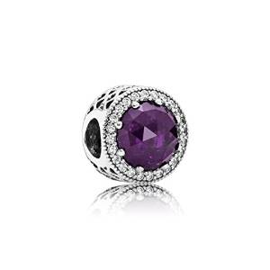 Pandora Purple Flower Love Heart Glass Charm image