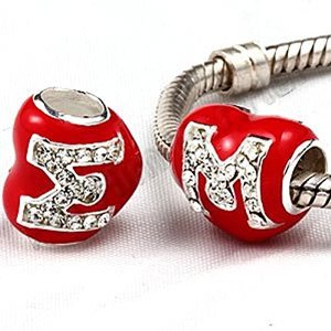 Pandora Red Enamel Heart Letter M Crystals Charm