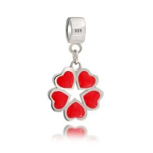 Pandora Red Enamel Heart Star Flower Dangle Charm