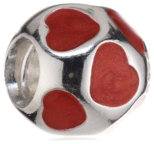 Pandora Red Enamel Hearts Silver Charm image