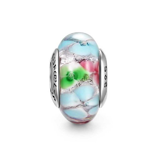 Pandora Red Flower Blue Murano Glass Charm image