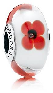 Pandora Red Flower Silverfoil Glass Charm