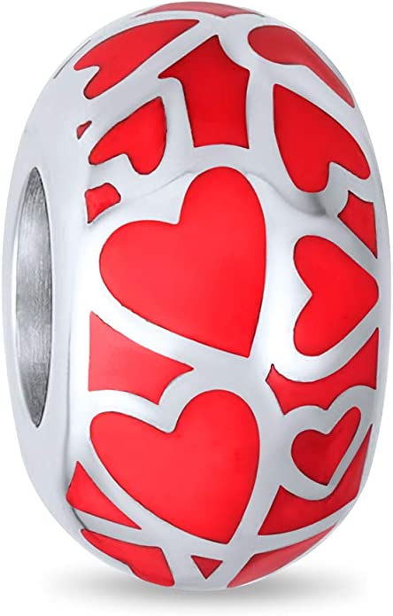 Pandora Red Glass White Hearts Charm