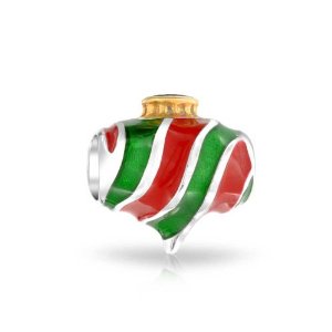 Pandora Red Green Striped Christmas Ornament Charm image