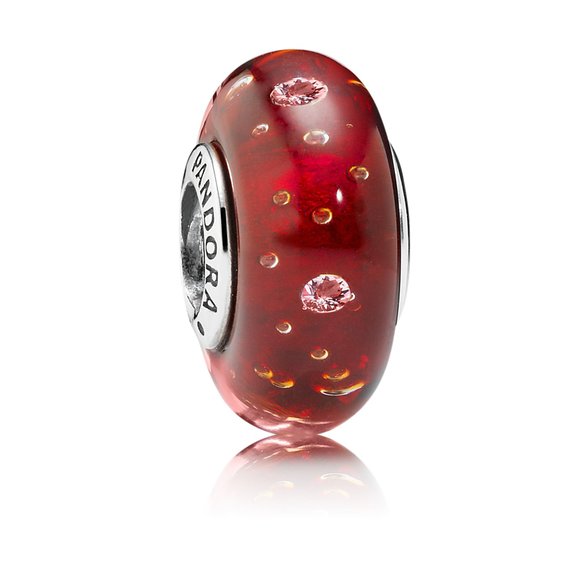 Pandora Red Murano Glass Chocalate White Pattern Charm