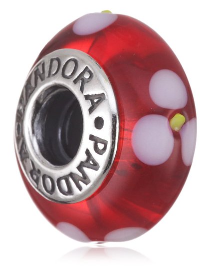 Pandora Red Murano With White Flowers Charm image